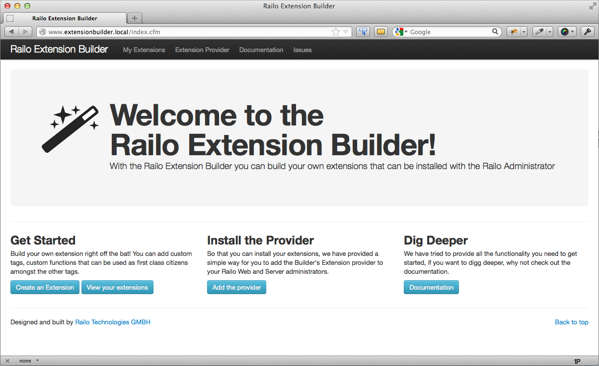Railo Extension Builder screenshot